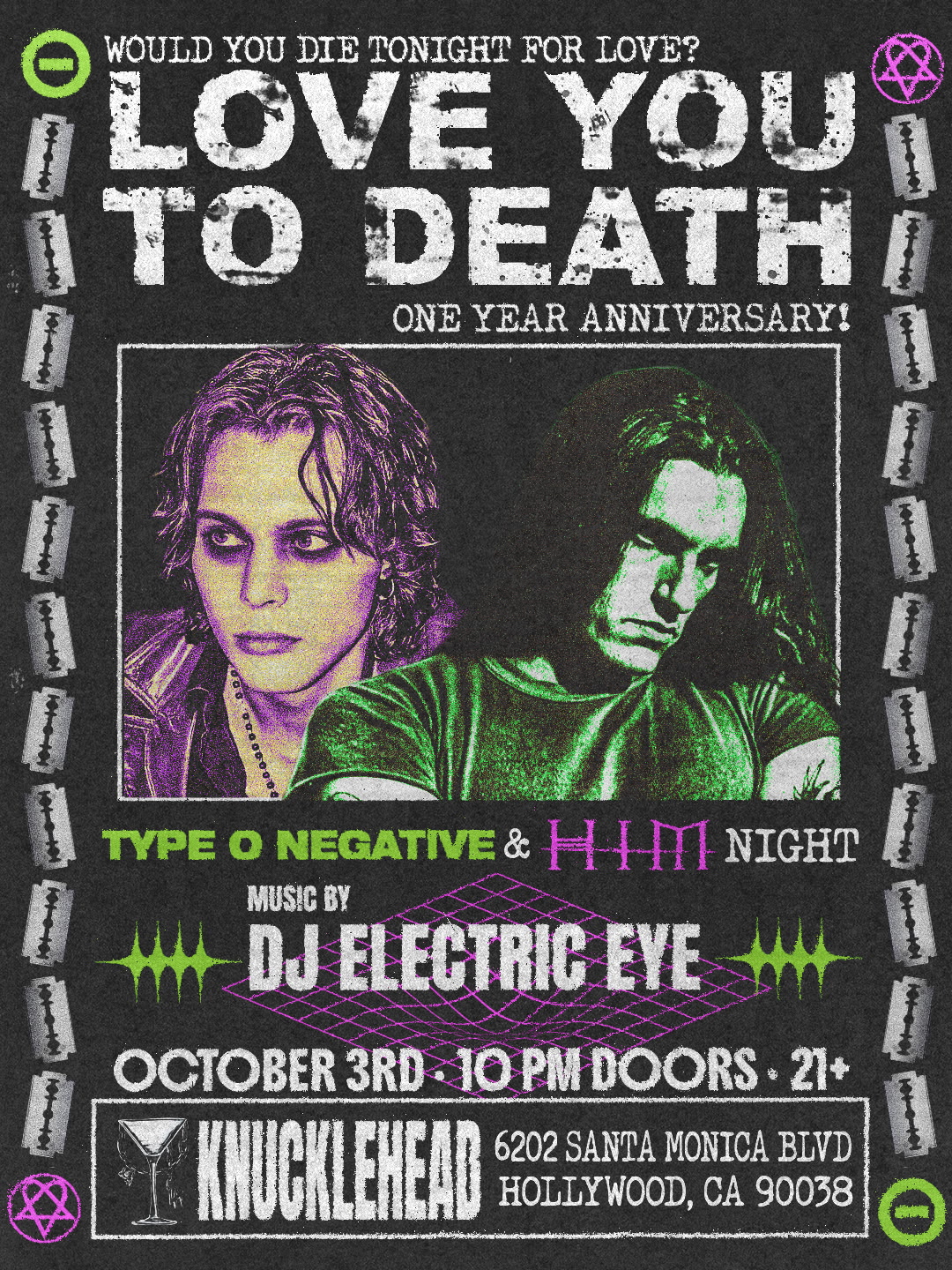 Love You To Death - Type O Negative & H.I.M. night! 1 year anniversary! at Knucklehead in Los Angeles, CA